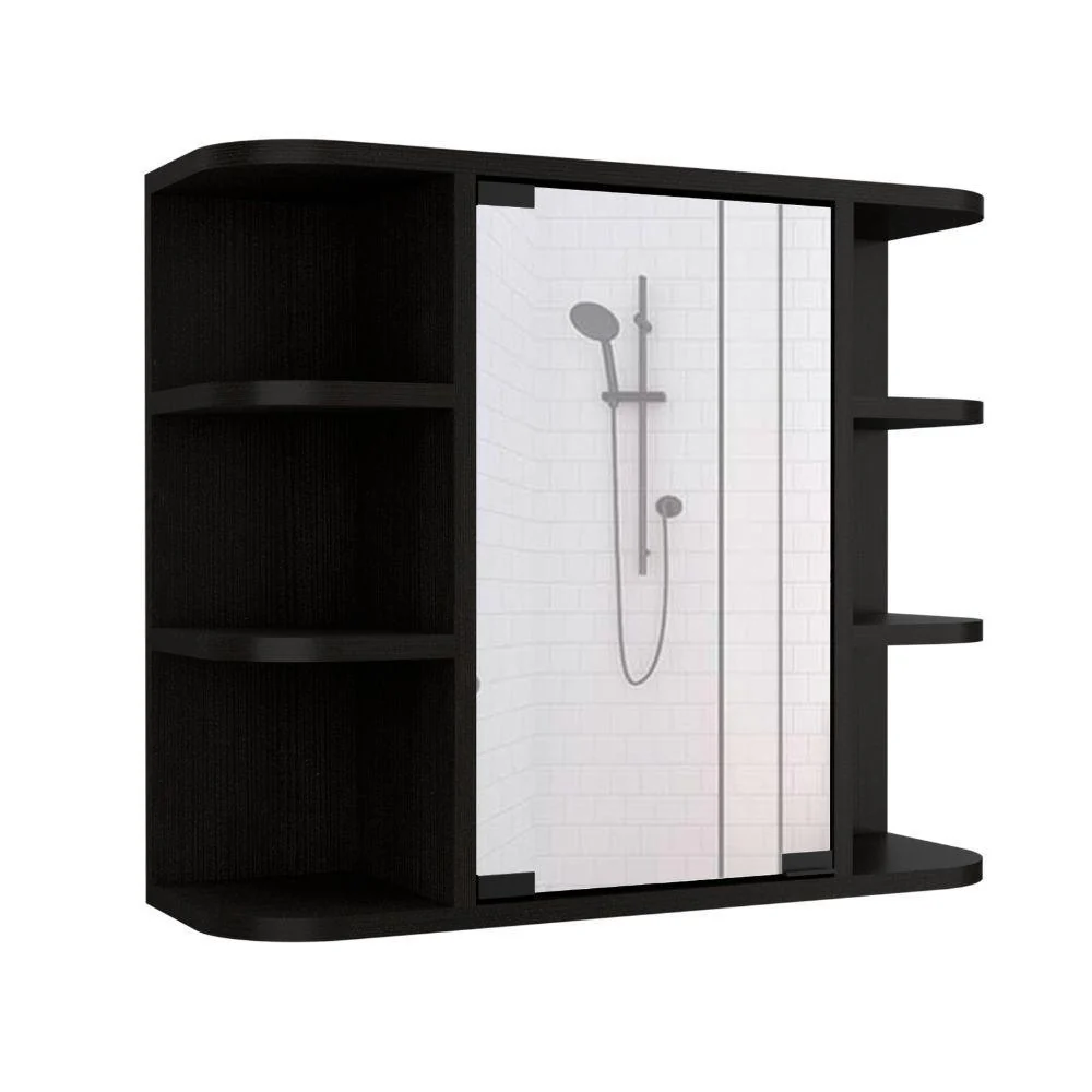 GABINETE DE BAÑO DELIO, WENGUE, CON UNA PUERTA DE ESPEJO ABATIBLE Y SEIS ENTREPAÑOS X2 - Image 3