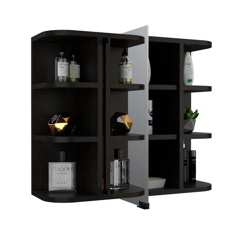 GABINETE DE BAÑO DELIO, WENGUE, CON UNA PUERTA DE ESPEJO ABATIBLE Y SEIS ENTREPAÑOS - Image 2