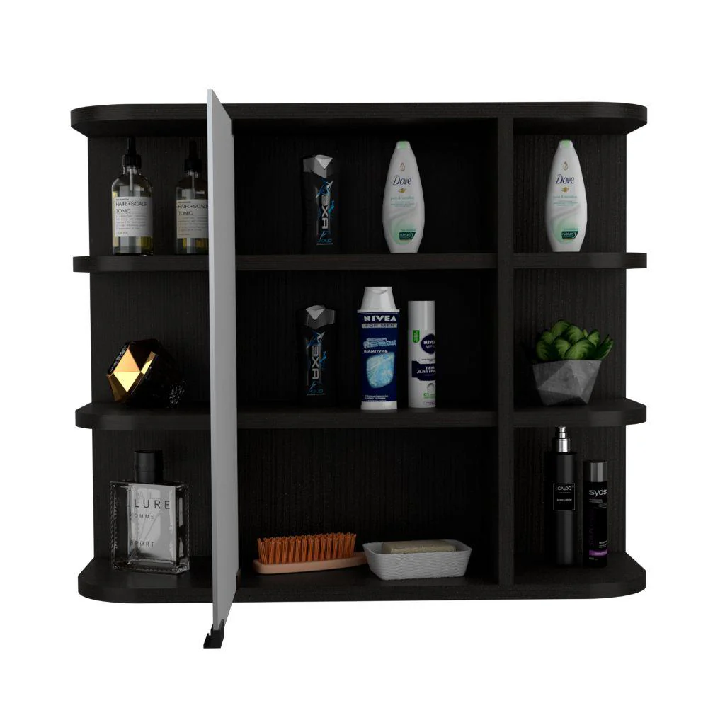 GABINETE DE BAÑO DELIO, WENGUE, CON UNA PUERTA DE ESPEJO ABATIBLE Y SEIS ENTREPAÑOS - Image 3