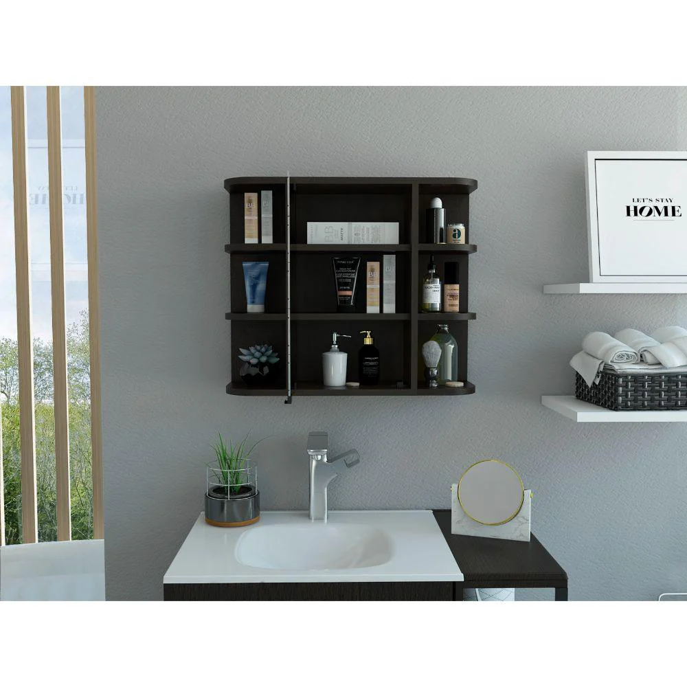 GABINETE DE BAÑO DELIO, WENGUE, CON UNA PUERTA DE ESPEJO ABATIBLE Y SEIS ENTREPAÑOS - Image 4