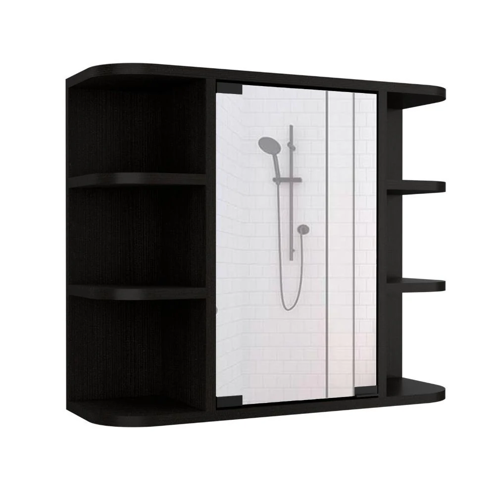 GABINETE DE BAÑO DELIO, WENGUE, CON UNA PUERTA DE ESPEJO ABATIBLE Y SEIS ENTREPAÑOS - Image 5