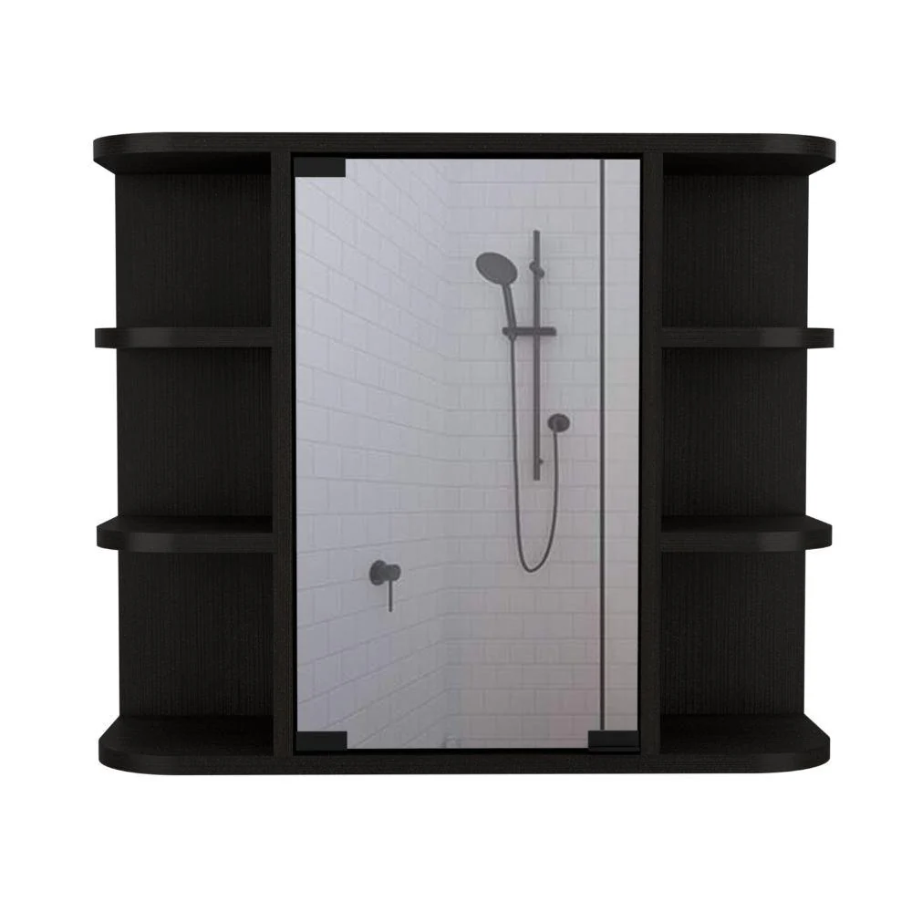 GABINETE DE BAÑO DELIO, WENGUE, CON UNA PUERTA DE ESPEJO ABATIBLE Y SEIS ENTREPAÑOS - Image 6