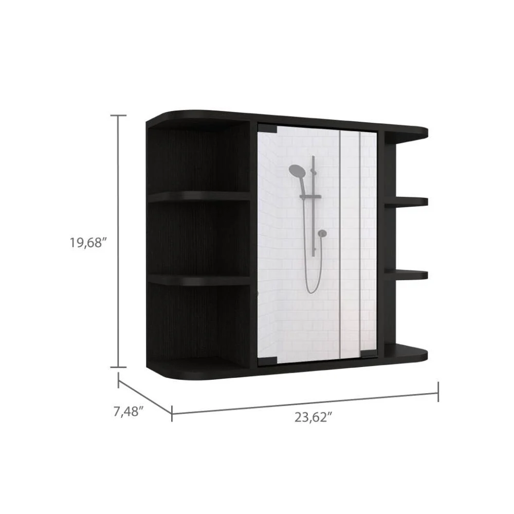 GABINETE DE BAÑO DELIO, WENGUE, CON UNA PUERTA DE ESPEJO ABATIBLE Y SEIS ENTREPAÑOS - Image 7