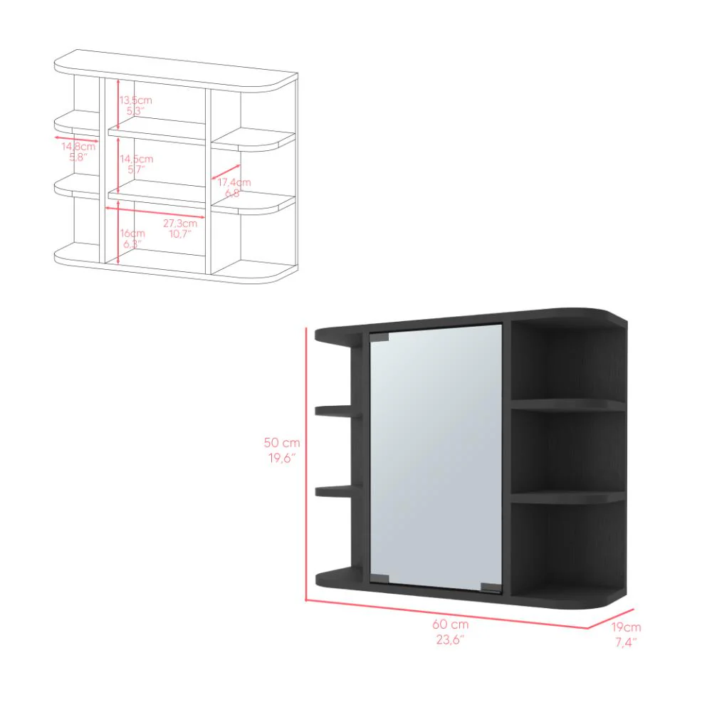 GABINETE DE BAÑO DELIO, WENGUE, CON UNA PUERTA DE ESPEJO ABATIBLE Y SEIS ENTREPAÑOS - Image 8