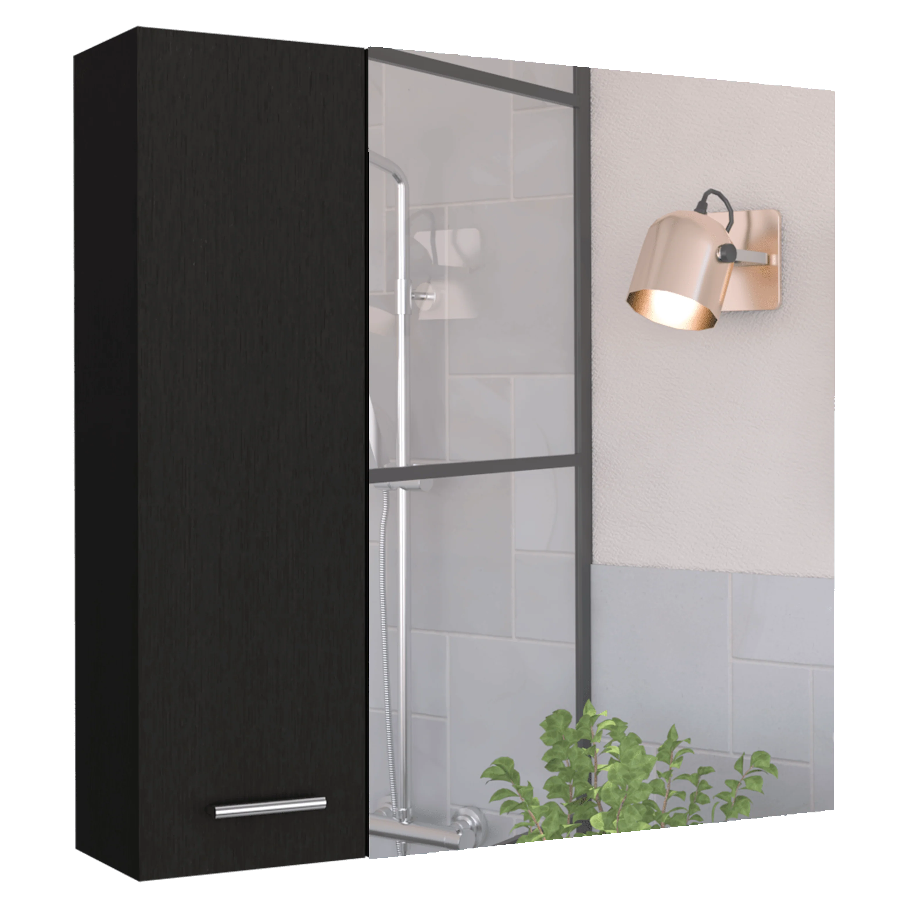 GABINETE DE BAÑO DEPP, WENGUE, CON PUERTA ESPEJO BISELADO Y DOS ENTREPAÑOS ZF