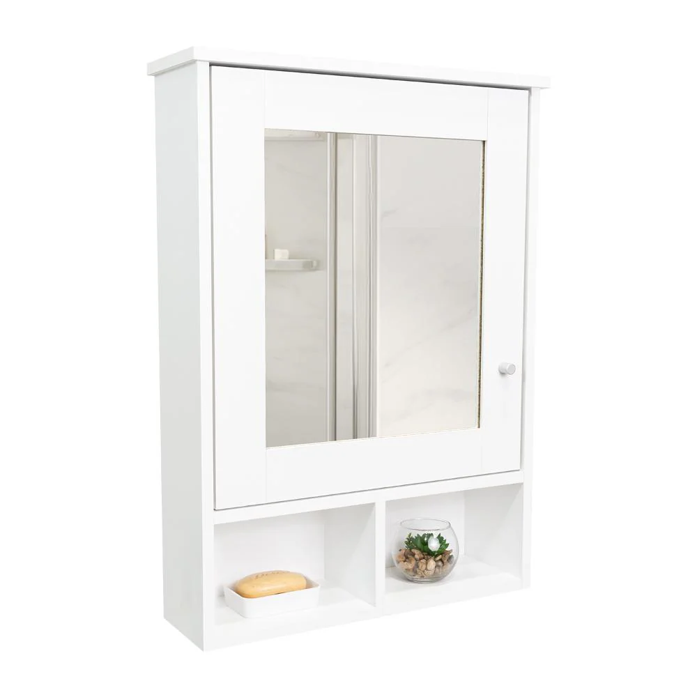 GABINETE DE BAÑO EGEO, BLANCO, CON PUERTA ESPEJO Y TRES ENTREPAÑOS PARA UBICAR OBJETOS