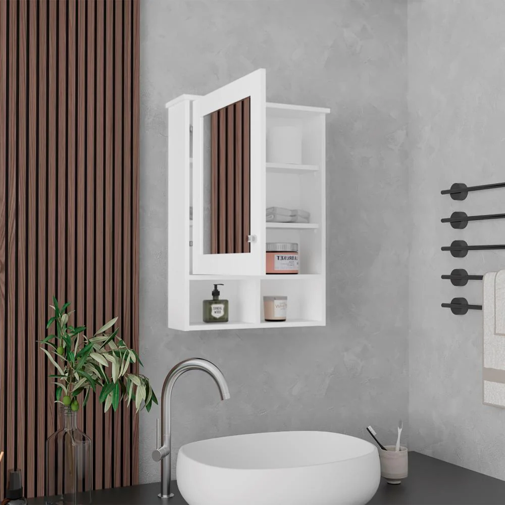 GABINETE DE BAÑO EGEO, BLANCO, CON PUERTA ESPEJO Y TRES ENTREPAÑOS PARA UBICAR OBJETOS - Image 6