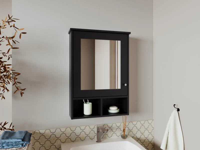 GABINETE DE BAÑO EGEO, WENGUE, CON PUERTA ESPEJO Y TRES ENTREPAÑOS PARA UBICAR OBJETOS ZF