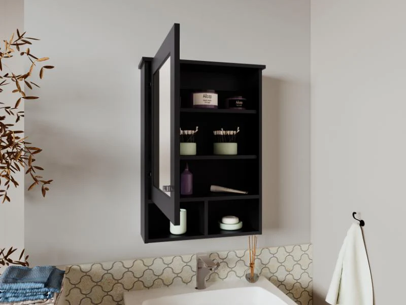 GABINETE DE BAÑO EGEO, WENGUE, CON PUERTA ESPEJO Y TRES ENTREPAÑOS PARA UBICAR OBJETOS ZF - Image 2