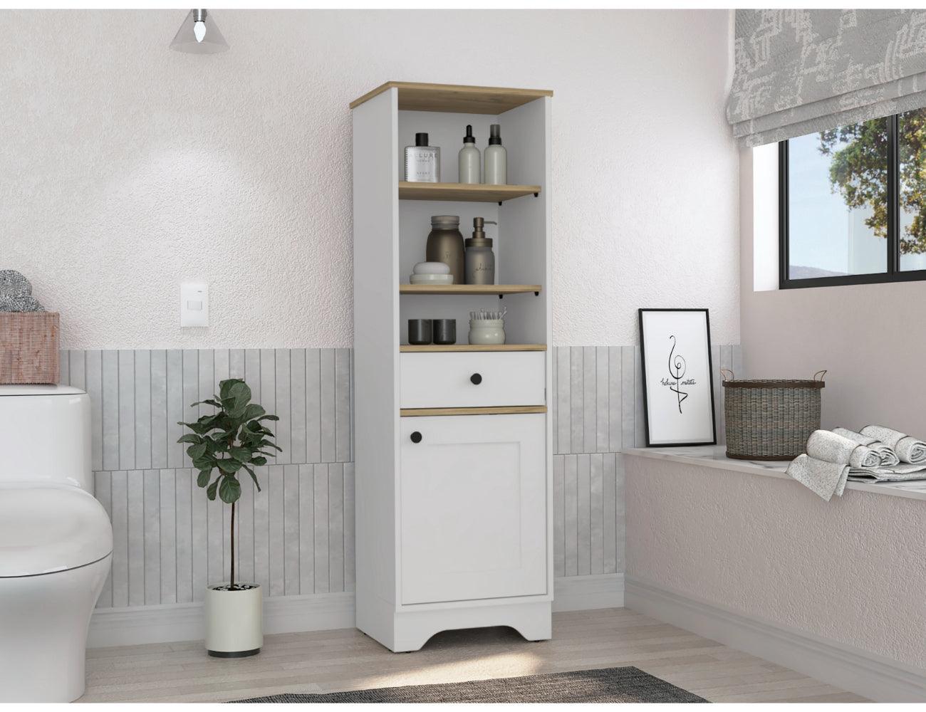 GABINETE DE BAÑO FIDEL, CAFÉ CLARO Y BLANCO, CON UNA PUERTA ABATIBLE Y UN CAJÓN X2 - Image 2