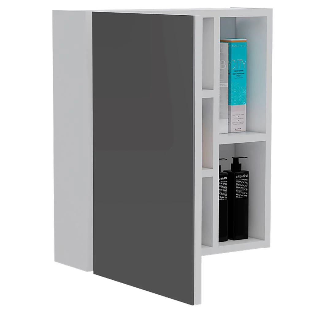 GABINETE DE BAÑO LABELL, BLANCO, CON PUERTA ESPEJO Y ENTREPAÑOS