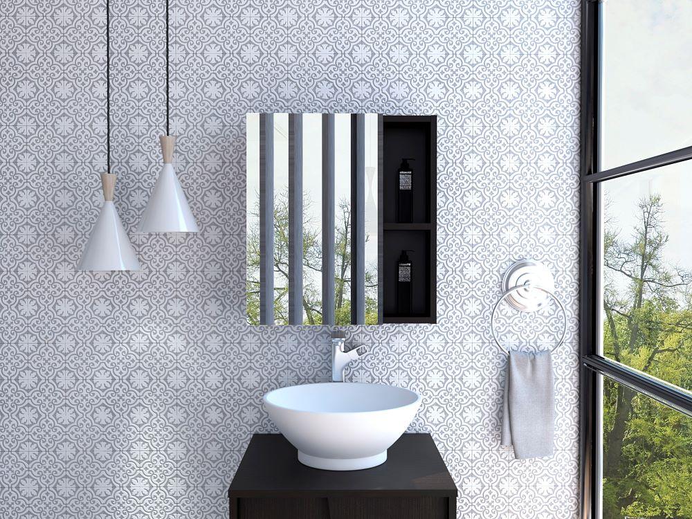 GABINETE DE BAÑO LABELL, WENGUE, CON PUERTA Y ENTREPAÑOS
