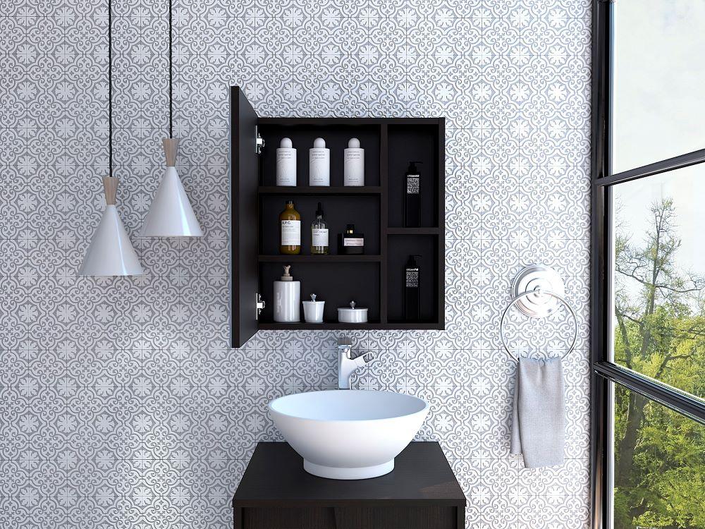GABINETE DE BAÑO LABELL, WENGUE, CON PUERTA Y ENTREPAÑOS - Image 6