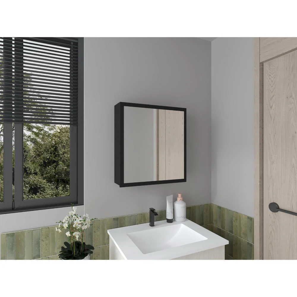 GABINETE DE BAÑO LUMA, WENGUE, CON PUERTA ESPEJO Y DOS ENTREPAÑOS PARA UBICAR MÚLTIPLES OBJETOS ZF