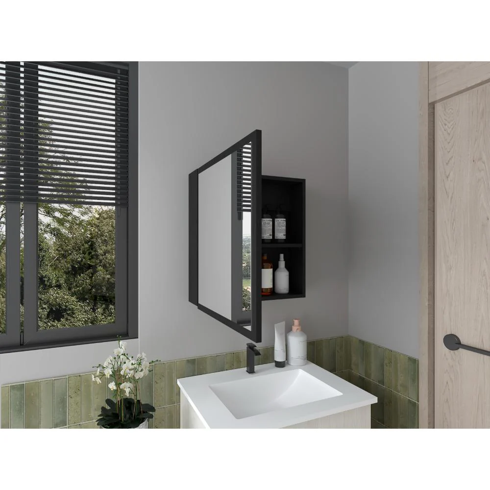 GABINETE DE BAÑO LUMA, WENGUE, CON PUERTA ESPEJO Y DOS ENTREPAÑOS PARA UBICAR MÚLTIPLES OBJETOS ZF - Image 2