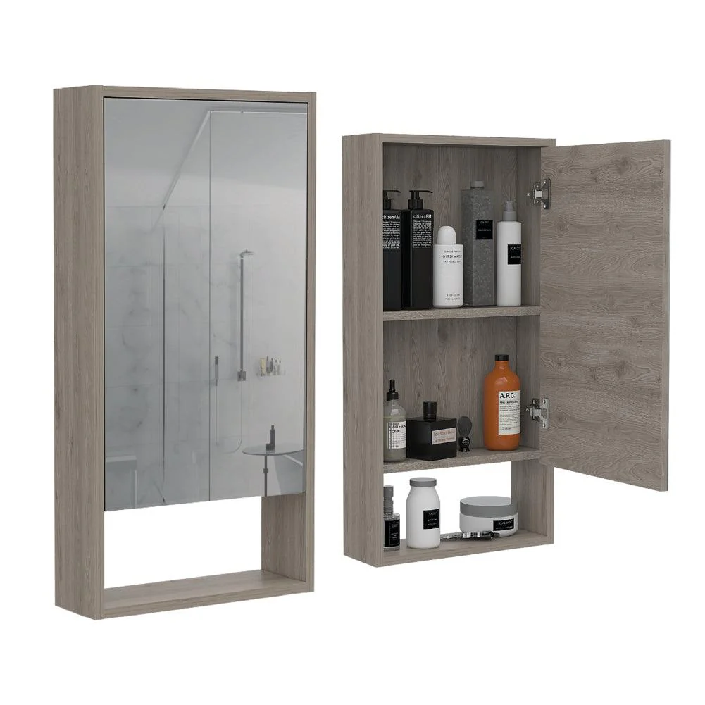 GABINETE DE BAÑO MERÍN, HUMO, CON ESPEJO Y TRES ENTREPAÑOS   X2