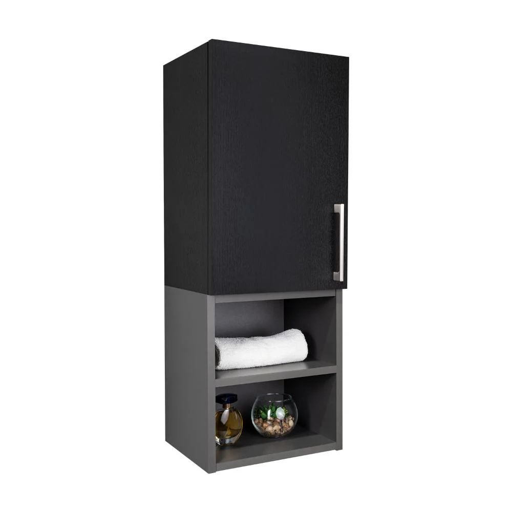 GABINETE DE BAÑO OPORTO, WENGUE Y PLATA OSCURO, CON ESPACIO PARA GUARDAR OBJETOS DE ASEO PERSONAL