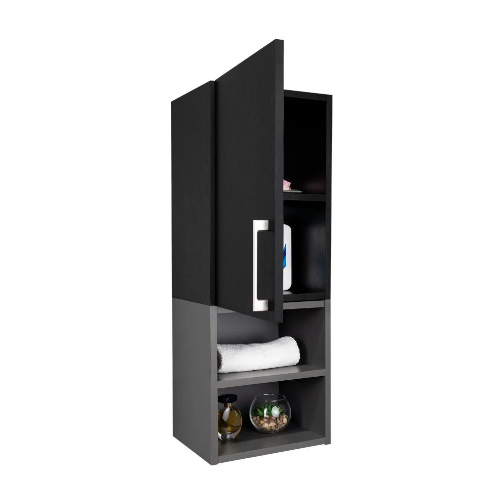 GABINETE DE BAÑO OPORTO, WENGUE Y PLATA OSCURO, CON ESPACIO PARA GUARDAR OBJETOS DE ASEO PERSONAL - Image 2