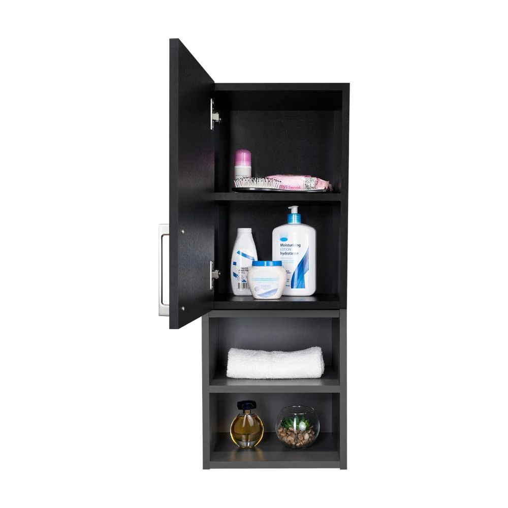 GABINETE DE BAÑO OPORTO, WENGUE Y PLATA OSCURO, CON ESPACIO PARA GUARDAR OBJETOS DE ASEO PERSONAL - Image 4