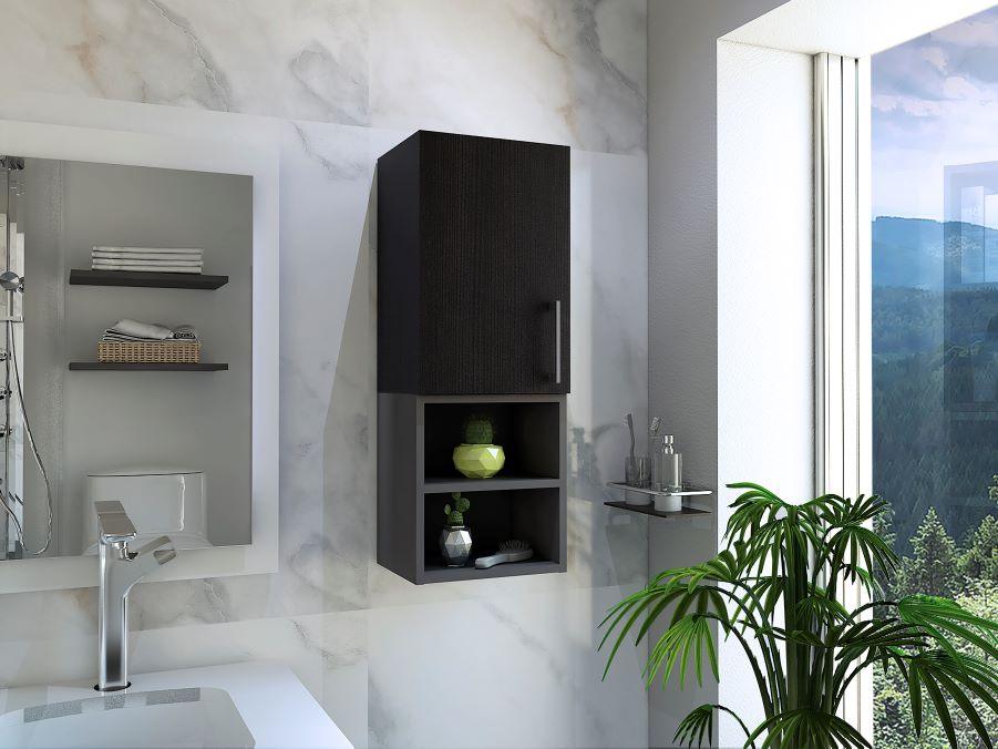 GABINETE DE BAÑO OPORTO, WENGUE Y PLATA OSCURO, CON ESPACIO PARA GUARDAR OBJETOS DE ASEO PERSONAL - Image 5