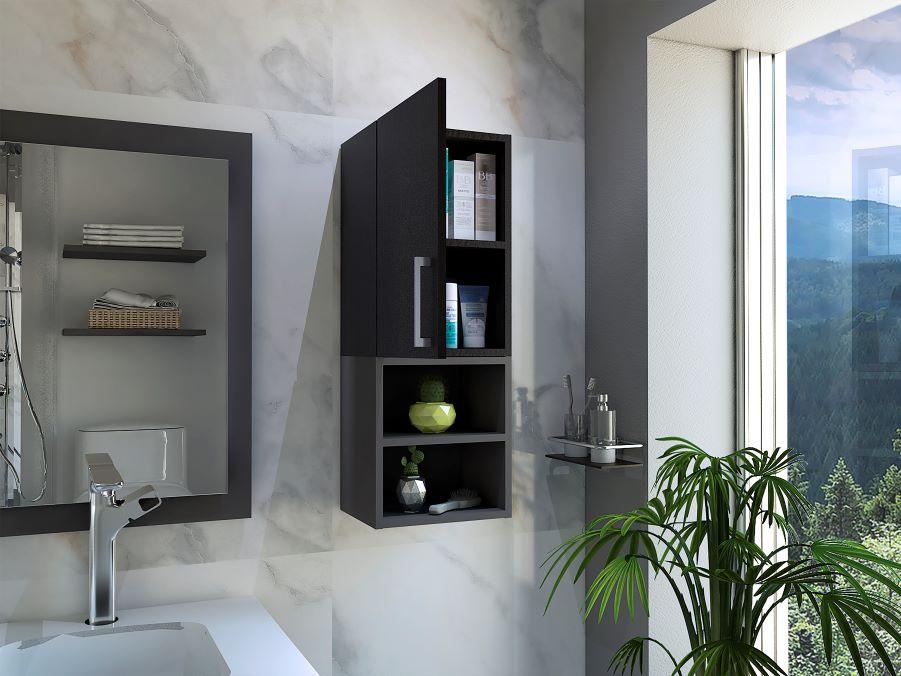 GABINETE DE BAÑO OPORTO, WENGUE Y PLATA OSCURO, CON ESPACIO PARA GUARDAR OBJETOS DE ASEO PERSONAL - Image 6