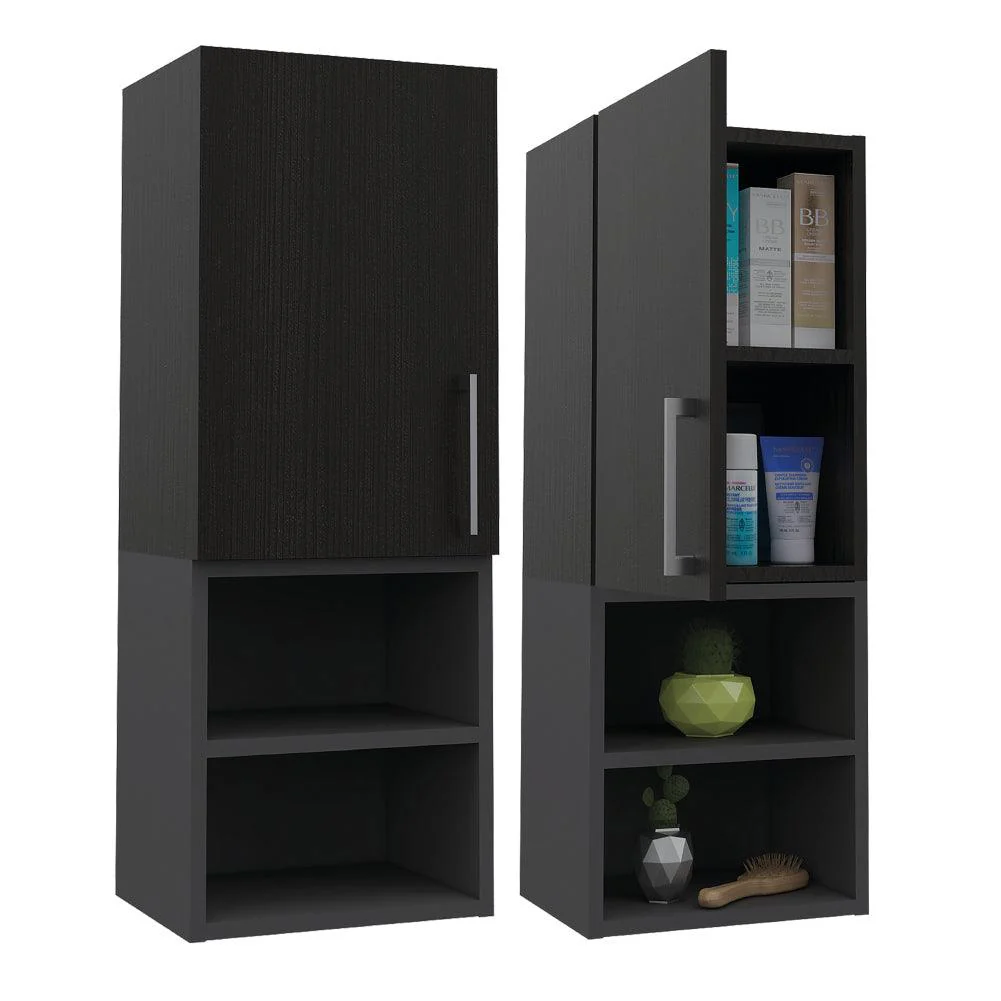 GABINETE DE BAÑO OPORTO, WENGUE Y PLATA OSCURO, CON ESPACIO PARA GUARDAR OBJETOS DE ASEO PERSONAL X2