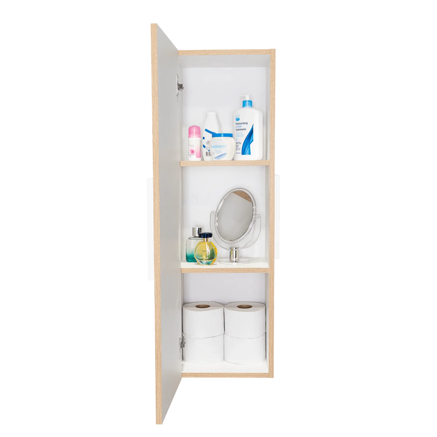 GABINETE DE BAÑO PICASSO, BLANCO Y CAFÉ CLARO, CON ESPACIO PARA GUARDAR OBJETOS DE ASEO  ZF - Image 2