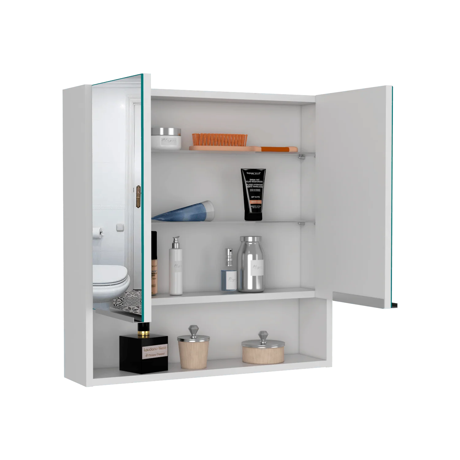 GABINETE DE BAÑO RAWANA, BLANCO, INCLUYE ESPEJO Y ENTREPAÑOS PARA GUARDAR OBJETOS DE ASEO  ZF - Image 2