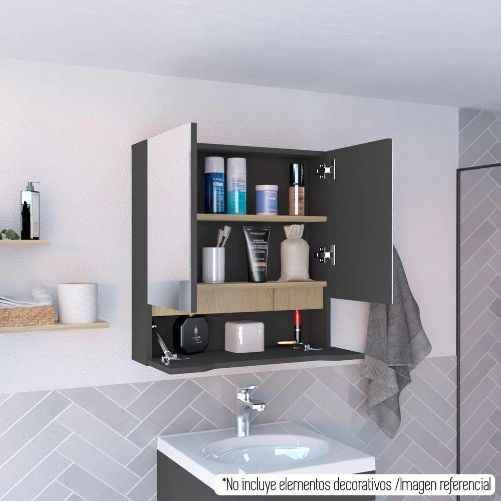 GABINETE DE BAÑO VICENT, PLATA OSCURO Y CAFÉ CLARO, CON ESPEJO - Image 3