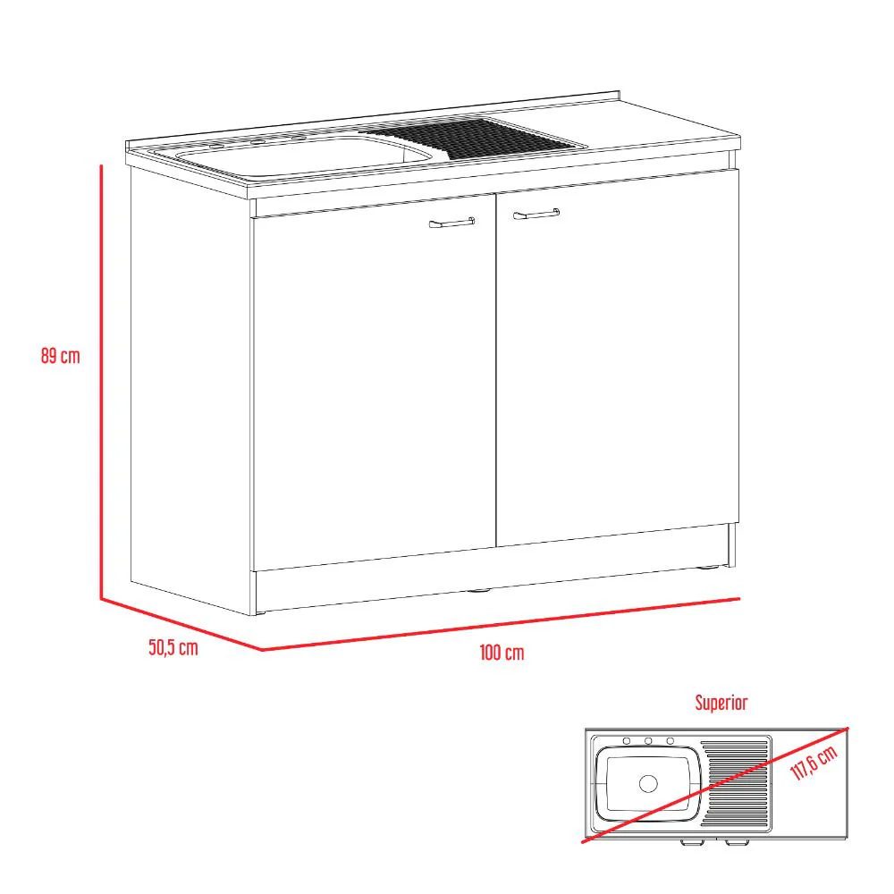 GABINETE INFERIOR CANTABRIA, BLANCO DUQUEZA, IDEAL PARA ESPACIO REDUCIDOS, CON MESÓN IZQUIERDO - Image 7