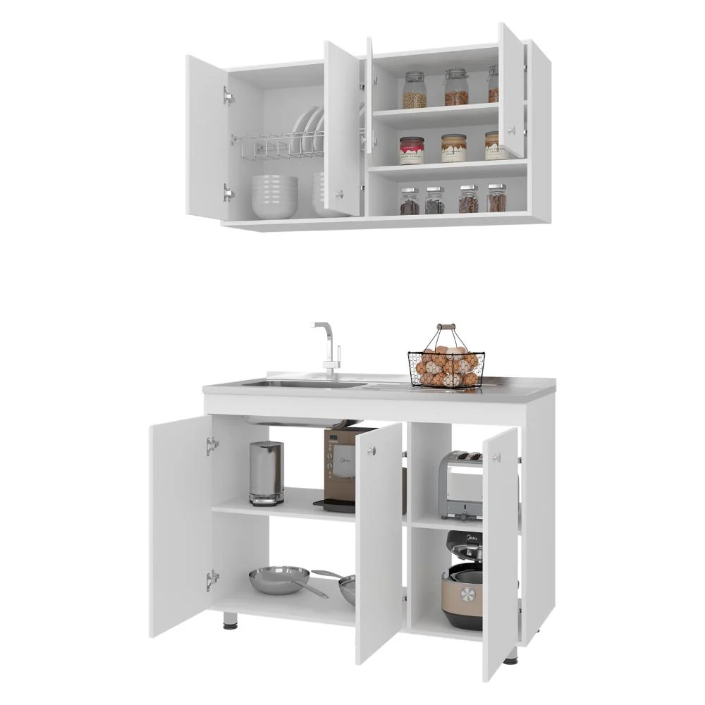 Cocina Completa Napoleon, Kronos blanco, Incluye modulo superior con dos puertas abatibles y modulo inferior con tres puertas abatibles ZF