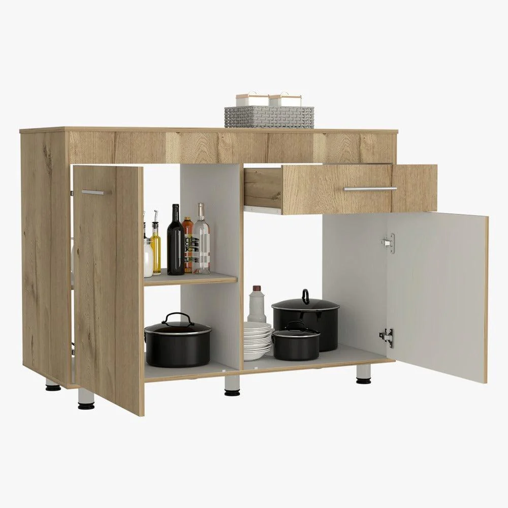 GABINETE INFERIOR PETRA, BLANCO Y CAFÉ CLARO, MESÓN EN MADERA
