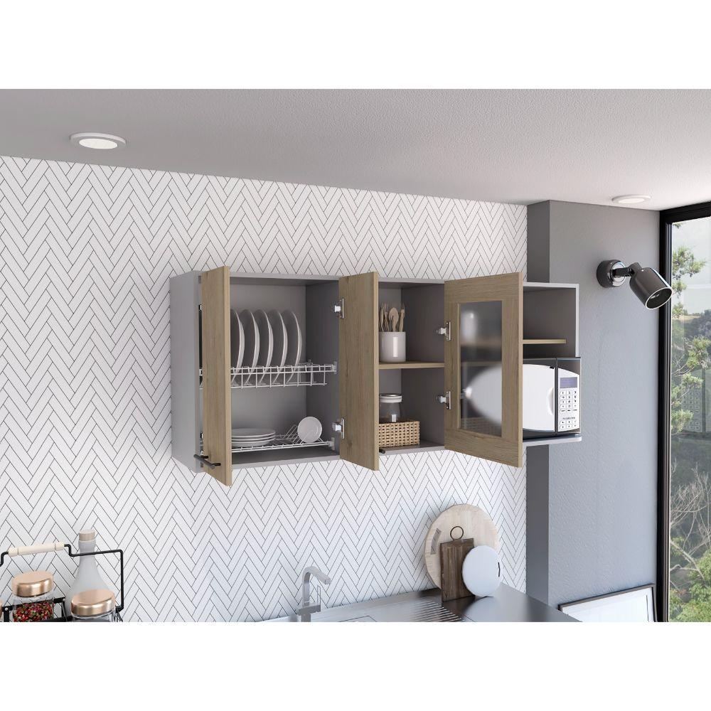 GABINETE SUPERIOR FRELLOC, BEIGE Y GRIS, CON DOS PUERTAS Y ESPACIO PARA UBICAR MICROONDAS ZF - Image 3