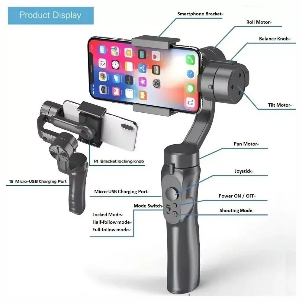 GIMBAL ESTABILIZADOR PARA VIDEOS CON CELULAR DE 3 EJES NEGRO - Image 5