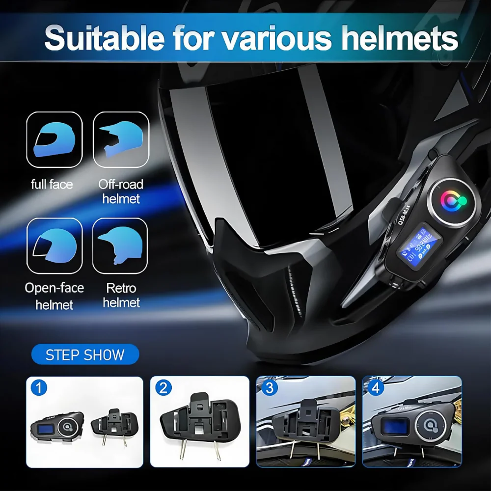 INTERCOMUNICADOR PARA MOTO Q58 RGB MÚSICA BLUETOOTH 25 HORAS - Image 2