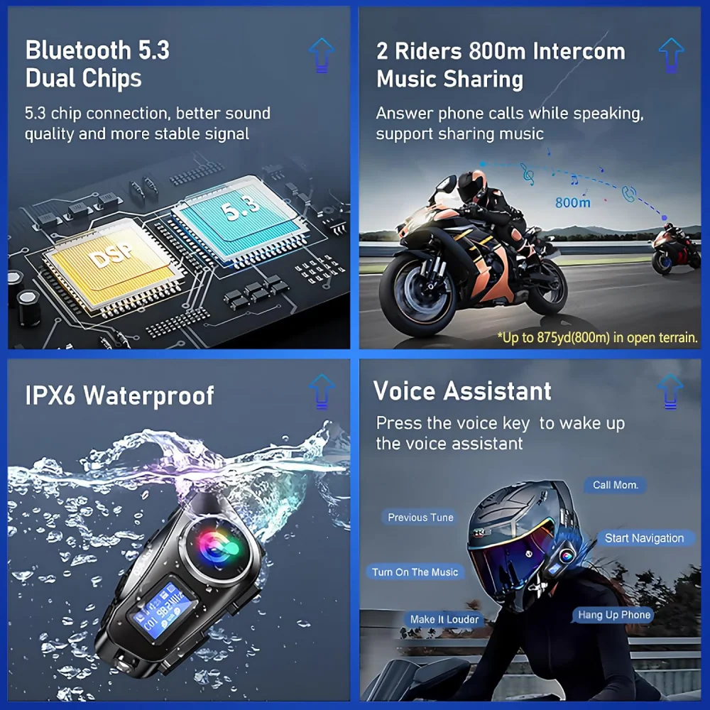 INTERCOMUNICADOR PARA MOTO Q58 RGB MÚSICA BLUETOOTH 25 HORAS - Image 4