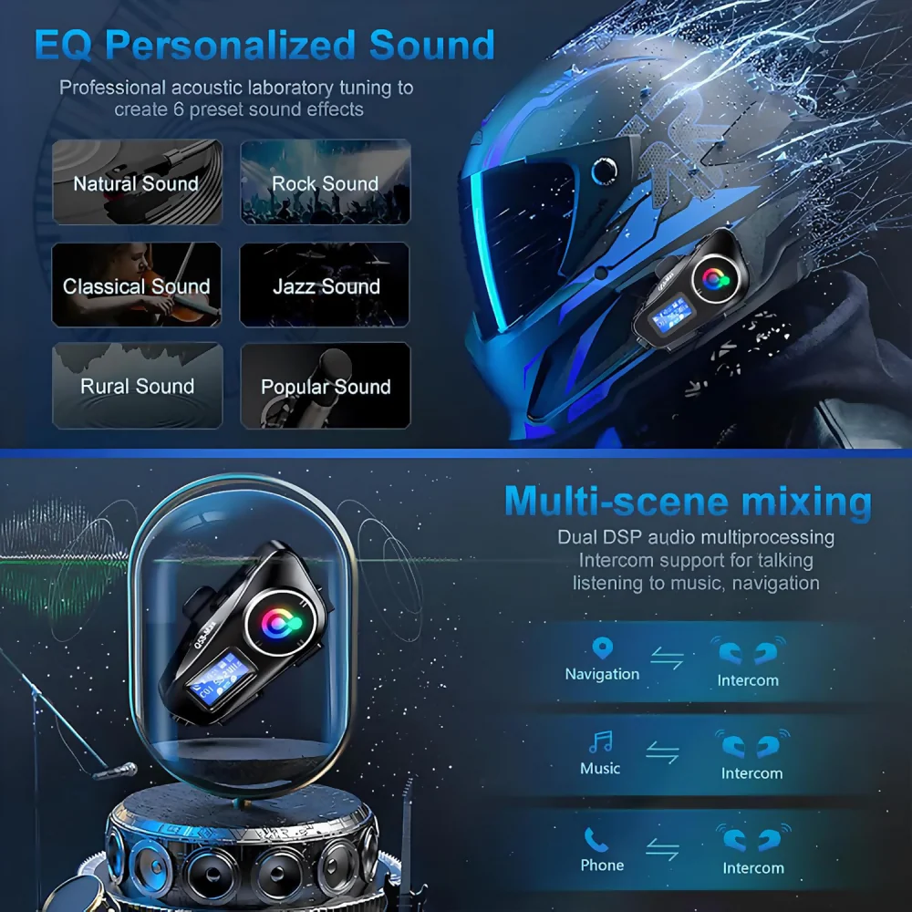 INTERCOMUNICADOR PARA MOTO Q58 RGB MÚSICA BLUETOOTH 25 HORAS - Image 5