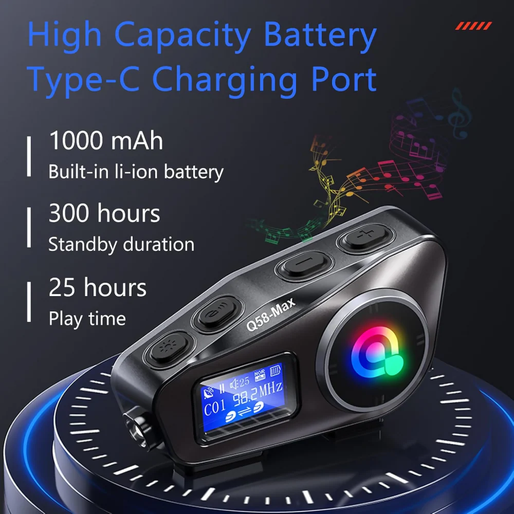 INTERCOMUNICADOR PARA MOTO Q58 RGB MÚSICA BLUETOOTH 25 HORAS - Image 6