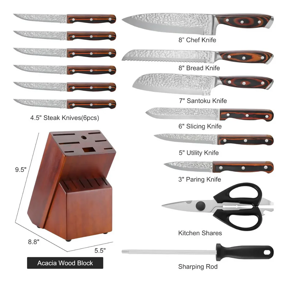 JUEGO CUCHILLOS COCINA BASE MADERA ACERO INOXIDABLE PREMIUM - Image 4