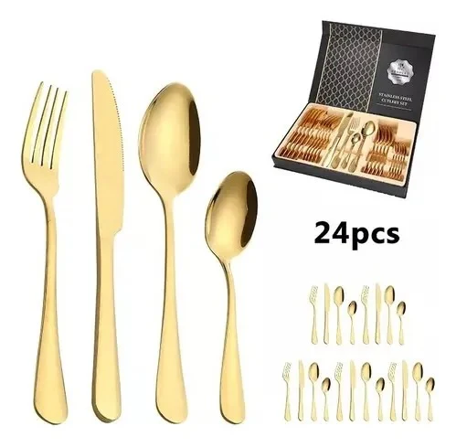 JUEGO DE CUBIERTOS SET 24 PIEZAS ACERO INOXIDABLE DORADO - Image 3