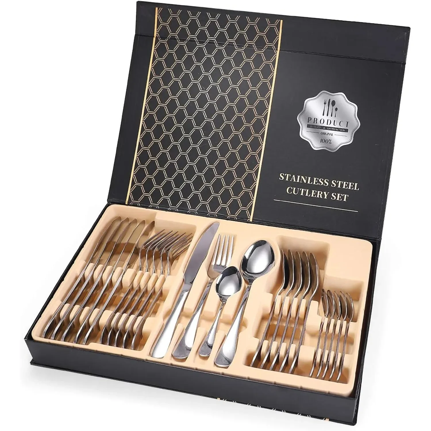JUEGO DE CUBIERTOS SET 24 PIEZAS ACERO INOXIDABLE PLATEADO