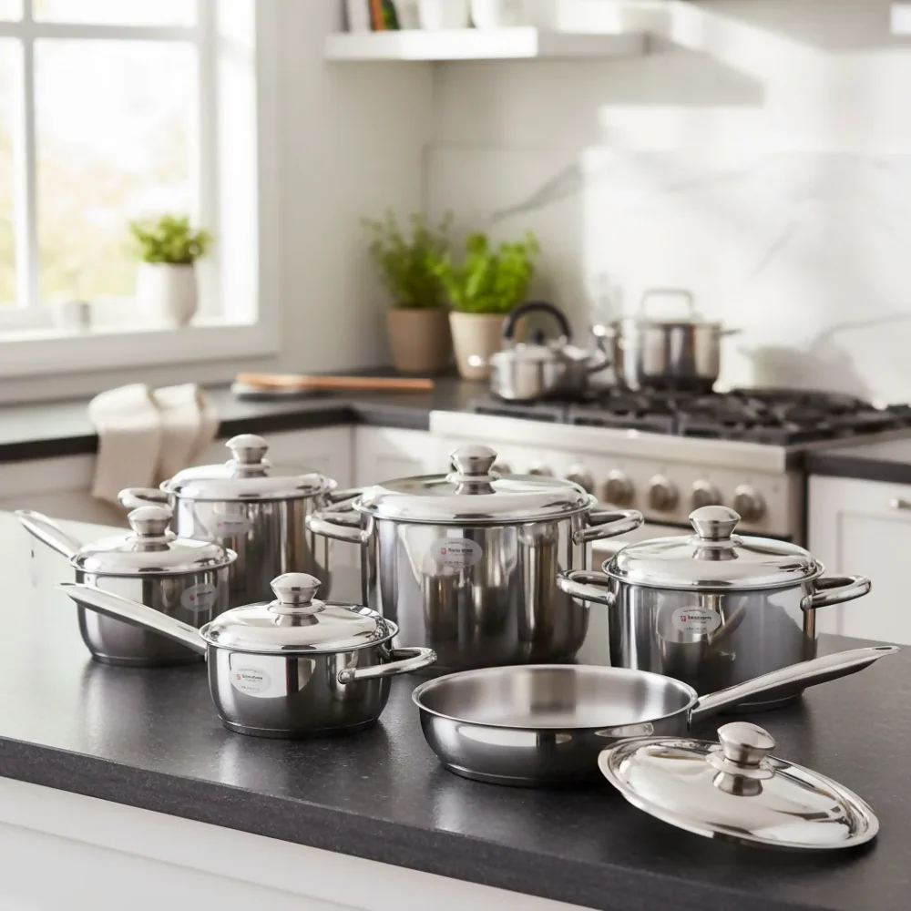 JUEGO DE OLLAS ACERO INOXIDABLE SWISSHOME X 13 GRATIS TETERA PLATEADO - Image 3
