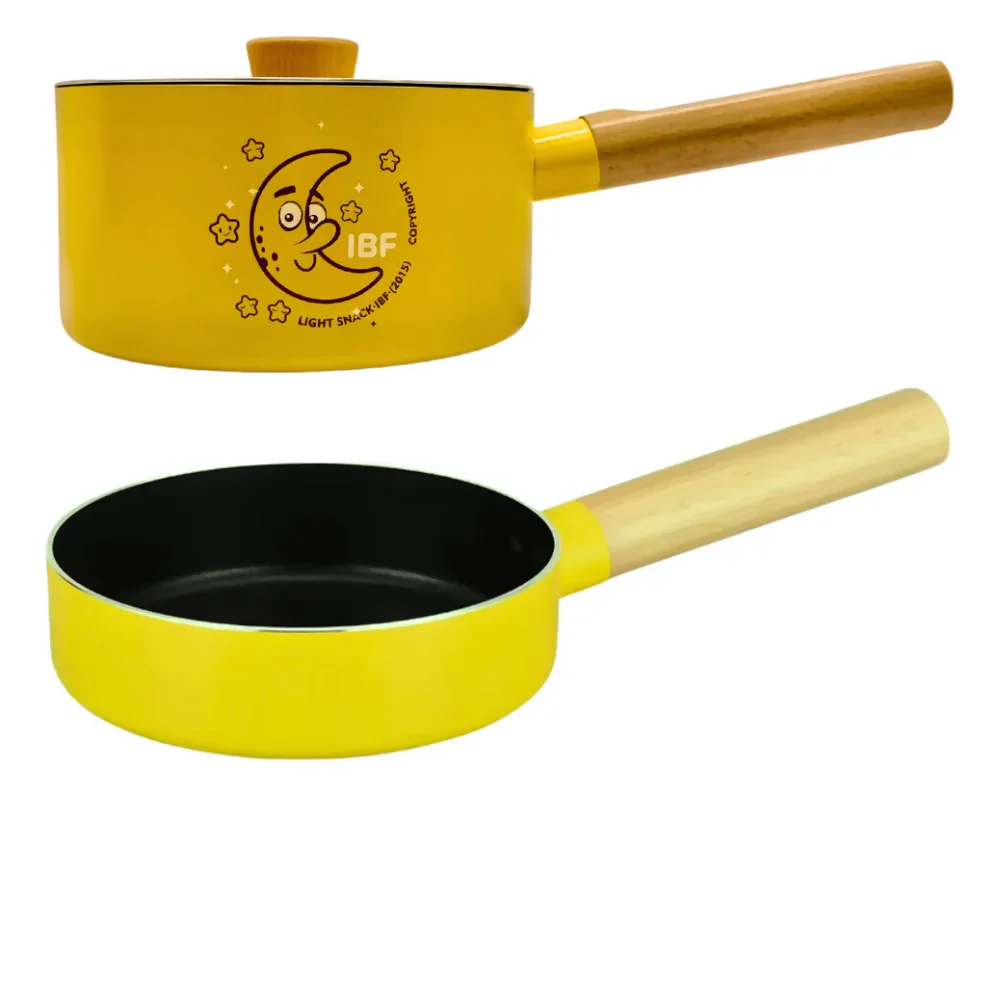 JUEGO DE SARTÉN Y OLLA CON TAPA DE 16 CM ANTIADHERENTE ACERO AMARILLO