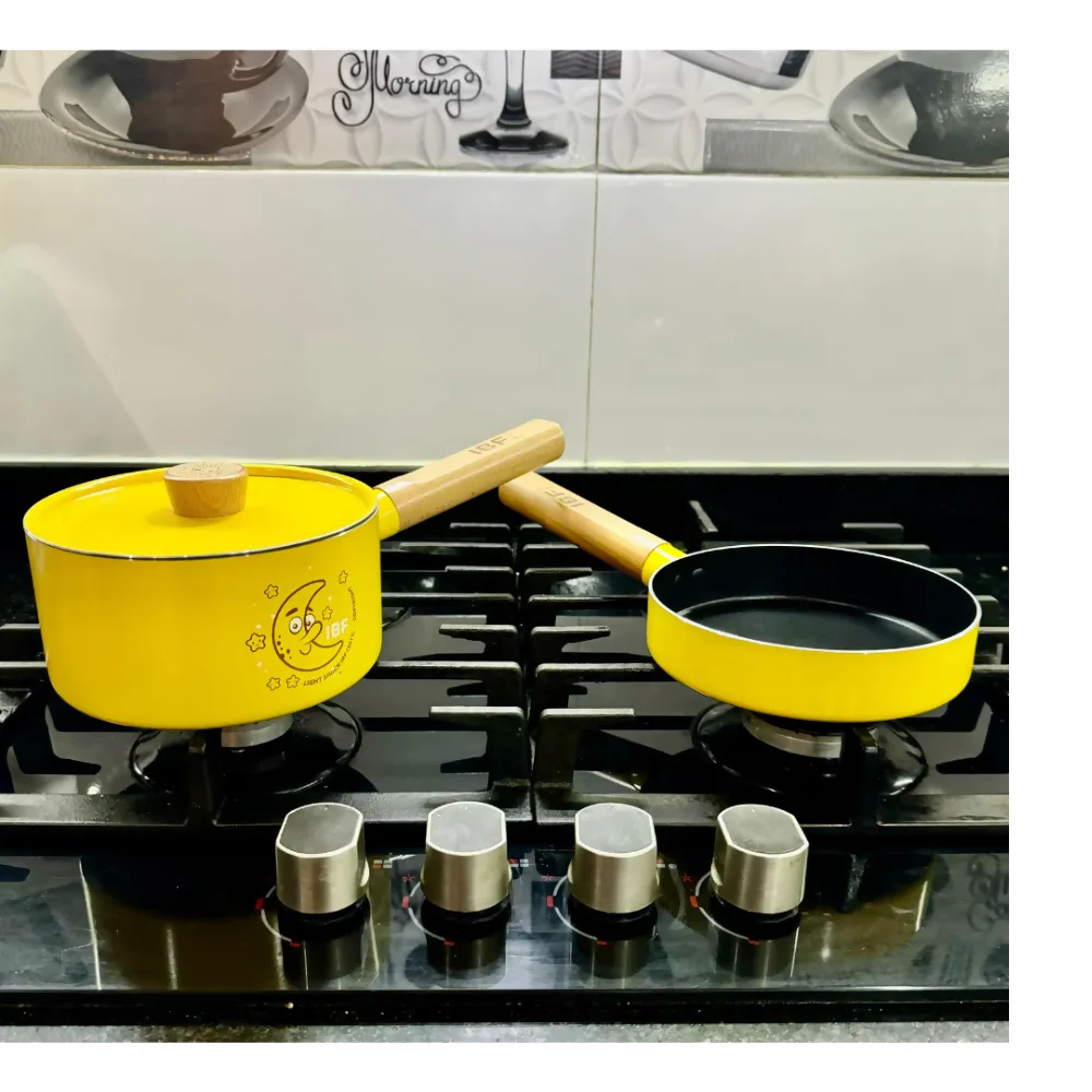 JUEGO DE SARTÉN Y OLLA CON TAPA DE 16 CM ANTIADHERENTE ACERO AMARILLO - Image 4