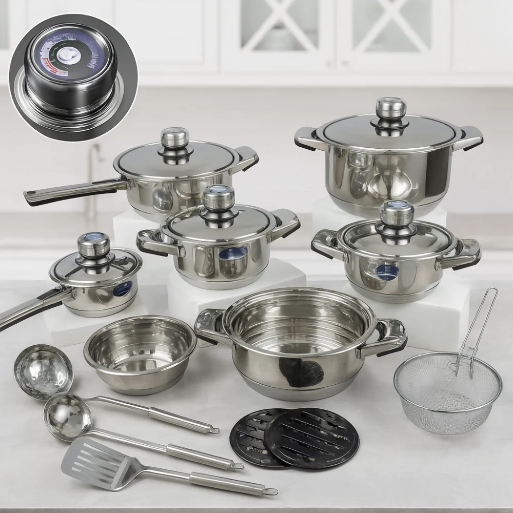 JUEGO OLLAS ACERO QUIRÚRGICO BATERÍA COCINA KLAUSBERG 21 PCS