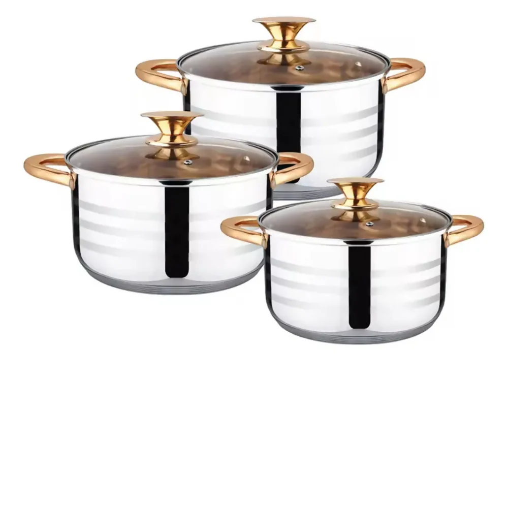 JUEGO OLLAS BATERÍA DE COCINA ACERO QUIRÚRGICO 6 PCS TAPA ACERO PLATEADO - Image 2
