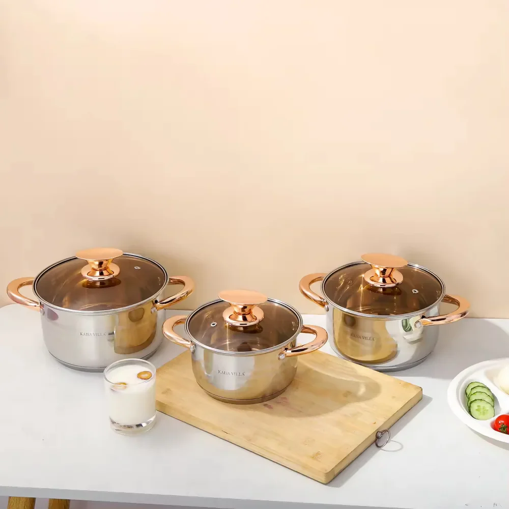 JUEGO OLLAS BATERÍA DE COCINA ACERO QUIRÚRGICO 6 PCS TAPA ACERO PLATEADO - Image 3