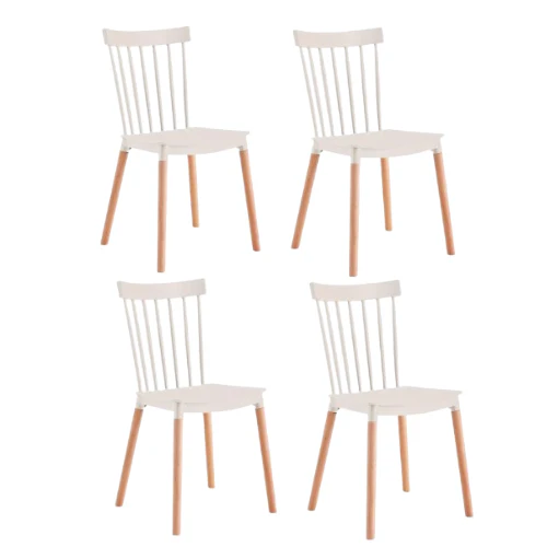 KIT DE CUATRO SILLAS JEICOB, BLANCO Y CAFÉ CLARO, CÓMODO ASIENTO Y PATAS EN MADERA