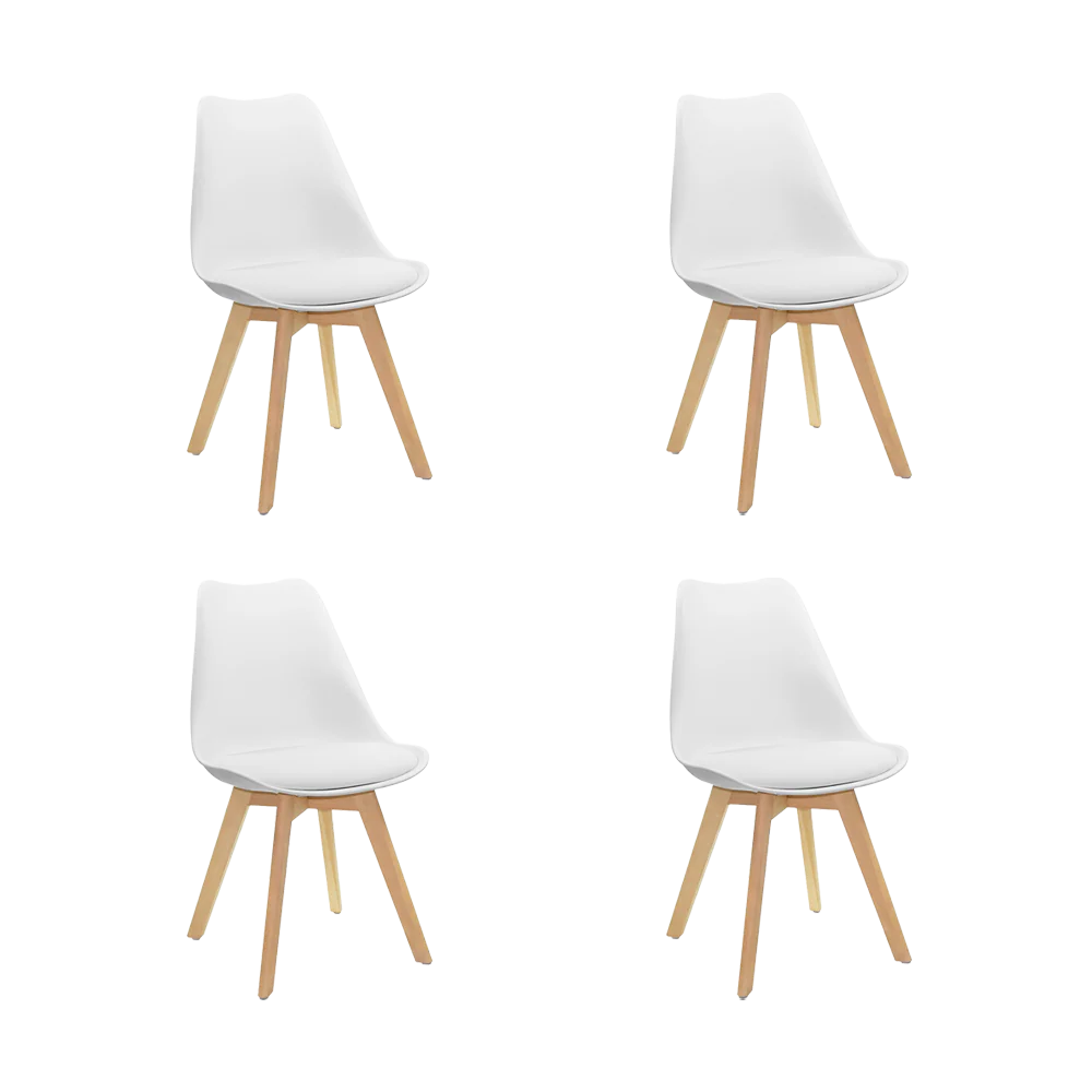 KIT DE CUATRO SILLAS SASHA, BLANCO Y CAFÉ CLARO, CÓMODO ASIENTO Y PATAS EN MADERA