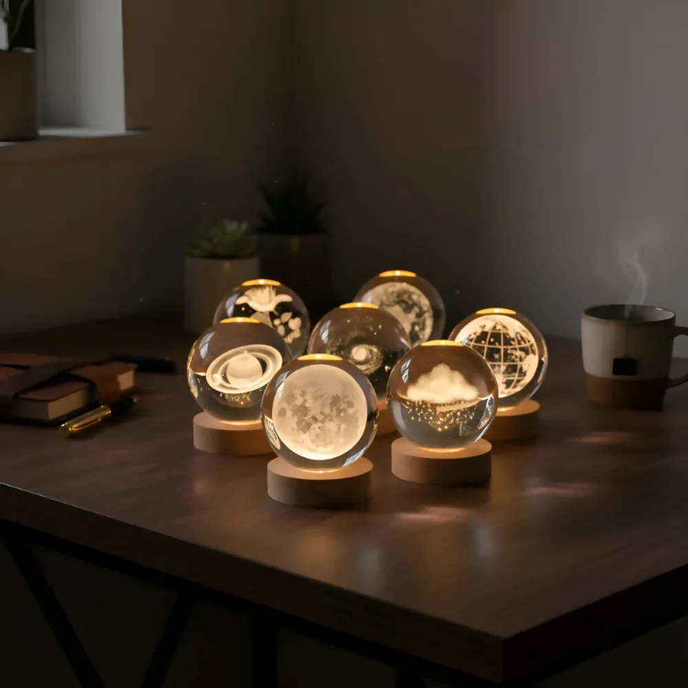 LĂMPARA LED BOLA CRISTAL SISTEMA SOLAR LUNA LUZ CĂLIDA USB - Image 2